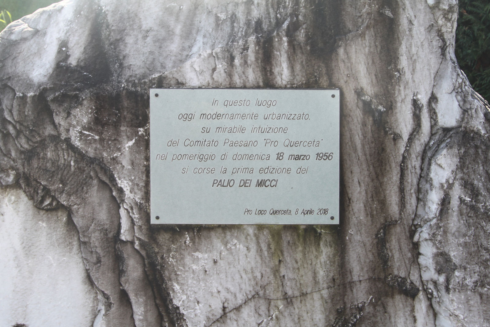 Targa e monumento in memoria del primo Palio dei Micci svoltosi nel 1956